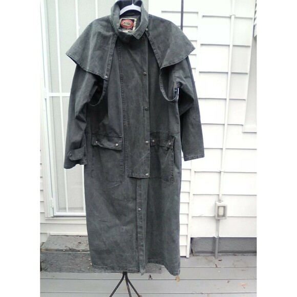 The Australian Outback M Jeepers Creepers Duster Long Coat Green Pockets Snaps - Picture 1 of 10